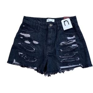 Nature Denim Boutique Black Distressed High Waisted Denim Shorts
